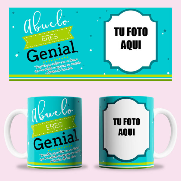 Taza "Abuelo eres genial" con foto personalizada