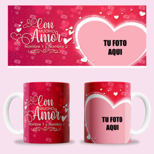 Taza "Con mucho amor" foto y nombres personalizados