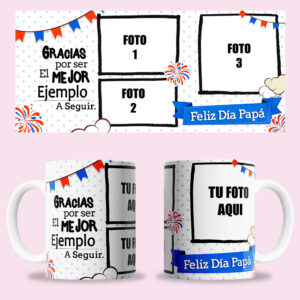Taza "Gracias por ser el mejor ejemplo a seguir" personalizada con 3 fotos