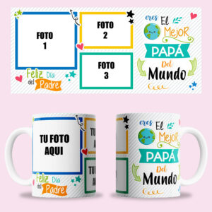 Taza "Eres el mejor papá del mundo" personalizada con 3 fotos