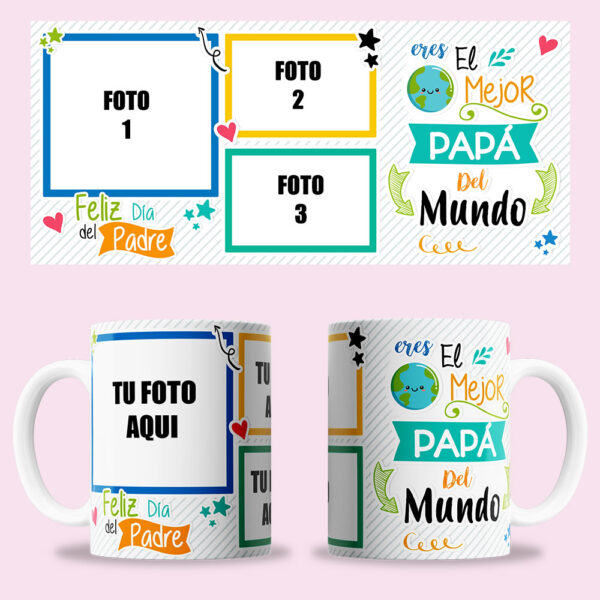 Taza "Eres el mejor papá del mundo" personalizada con 3 fotos