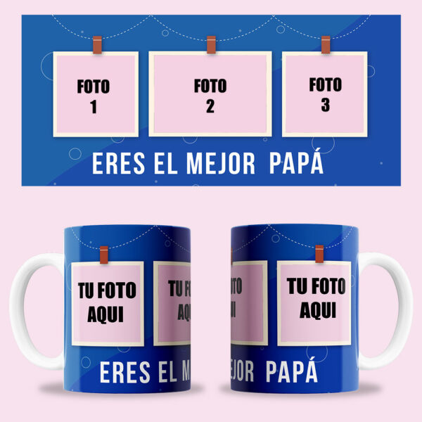 Taza "Eres el mejor papá" personalizada con 3 fotos