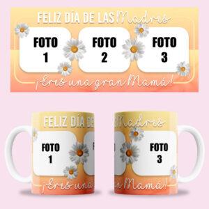 Taza "Eres una gran mamá" con 3 fotos personalizadas