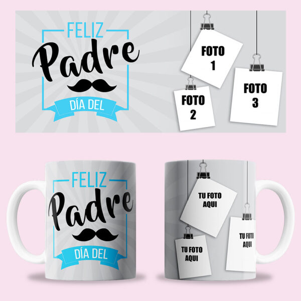 Taza "Feliz Día del Padre" personalizada con 3 fotos