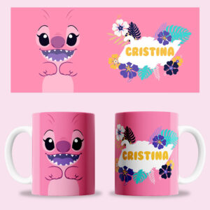 Taza "Stich 10" personalizada con nombre rosa