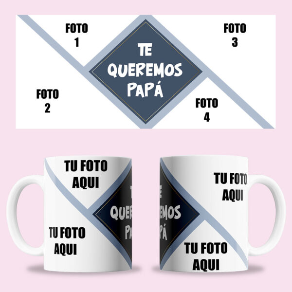 Taza "Te queremos papá" personalizada 4 fotos