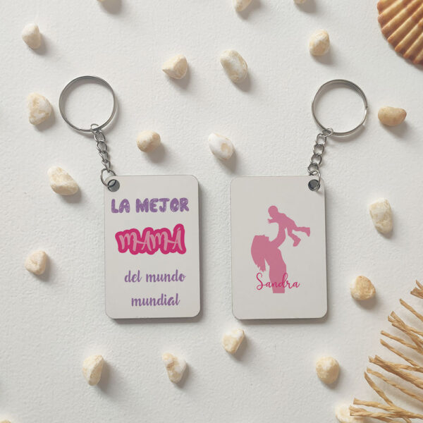 Llavero rectangular "La mejor mamá del mundo mundial" personalizado - Imagen 2