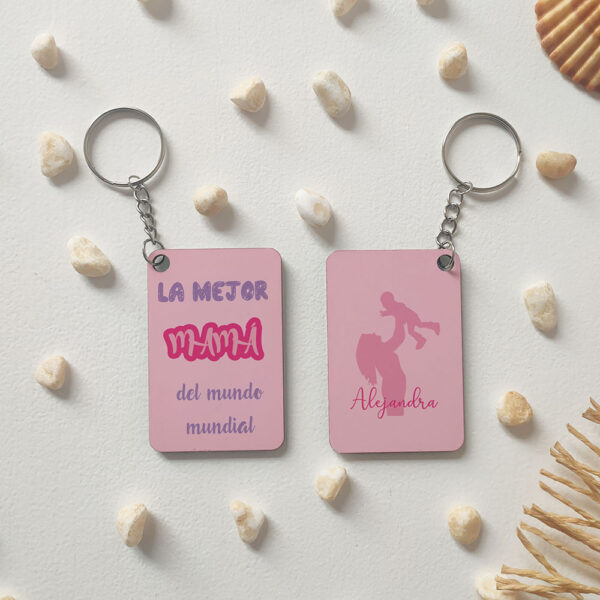 Llavero rectangular "La mejor mamá del mundo mundial" personalizado