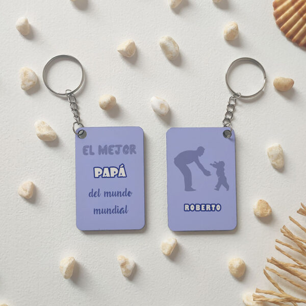 Llavero rectangular "El mejor papá del mundo mundial" personalizado