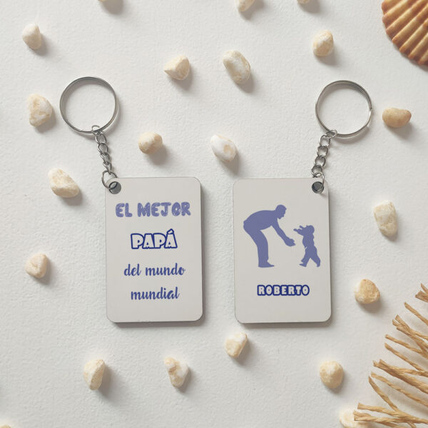 Llavero rectangular "El mejor papá del mundo mundial" personalizado - Imagen 2