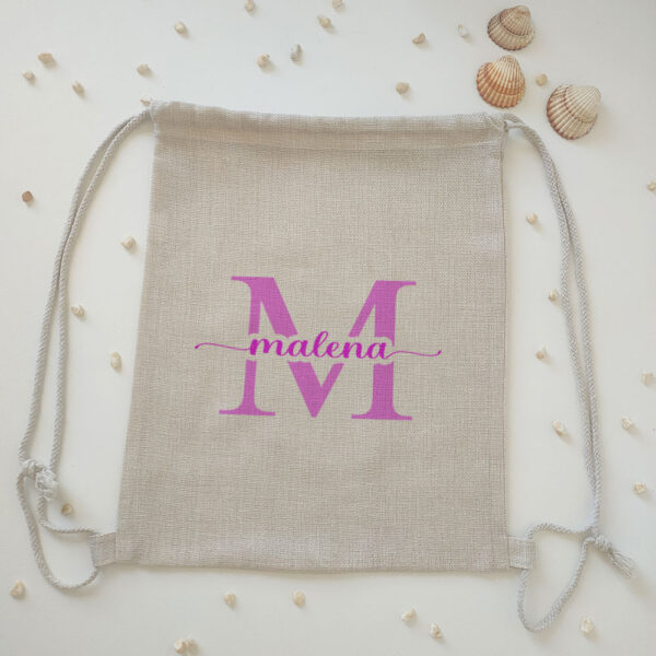 Mochila tipo lino "Inicial + nombre" personalizado