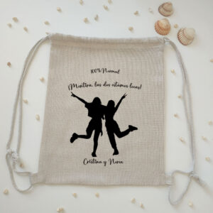 Mochila tipo lino "Amigas 100% normales" personalizada