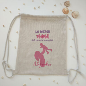 Mochila tipo lino "La mejor mamá del mundo mundial" personalizada