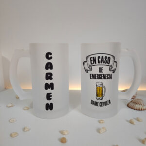 Jarra "En caso de emergencia dame cerveza" personalizada