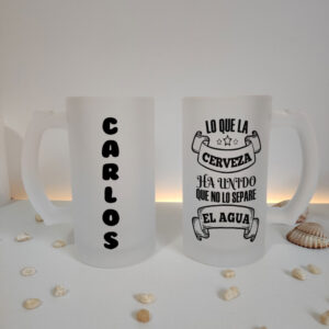 Jarra "Lo que ha unido la cerveza que no lo separe el agua 2" personalizada