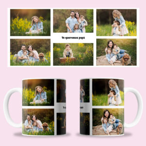 Taza "6 fotos horizontales con texto" personalizada