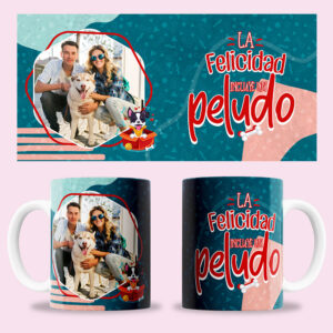 Taza "La felicidad incluye un peludo" personalizada con foto