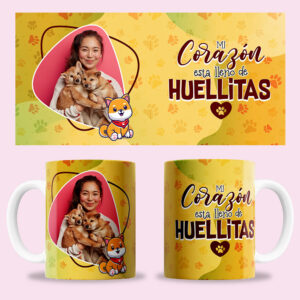 Taza "Mi corazón está lleno de huellitas" personalizada con foto