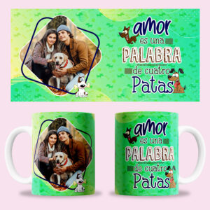 Taza "Amor es una palabra de 4 patas" personalizada con foto