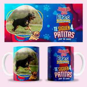 Taza "Sabes que eres afortuna@ cuando te siguen 4 patitas por la casa" personalizada con foto
