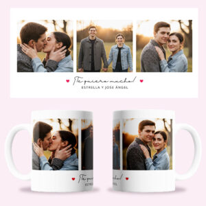Taza San Valentín 3 fotos + frase + nombres
